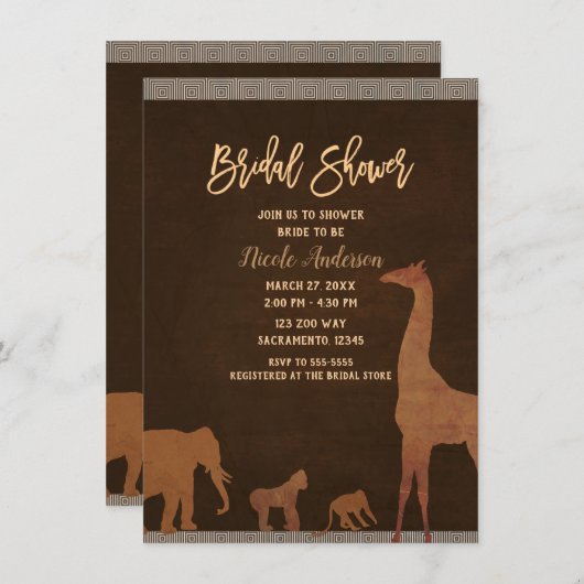 African Safari Oerwoud Zoo Animals Vrijgezellenfee Kaart (Voorkant / Achterkant)