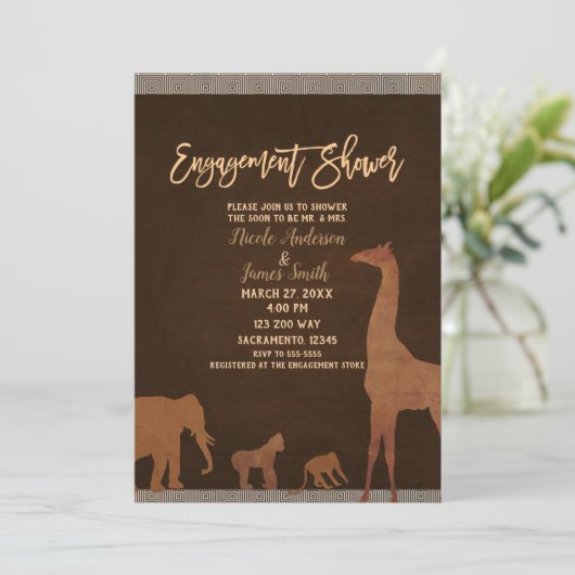 African Safari Oerwoud Zoo Bruin Verloving Douche Kaart (Staand voorkant)