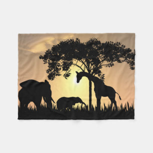 African Safari Silhouette Fleece Blanket Deken