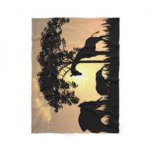 African Safari Silhouette Fleece Blanket