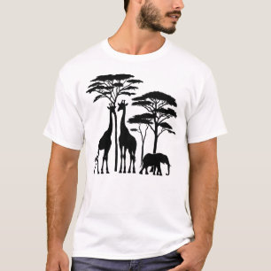 African Safari Silhouette - Giraffes, olifant, en T-shirt