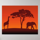 African Safari Silhouette - Poster Print (Voorkant)