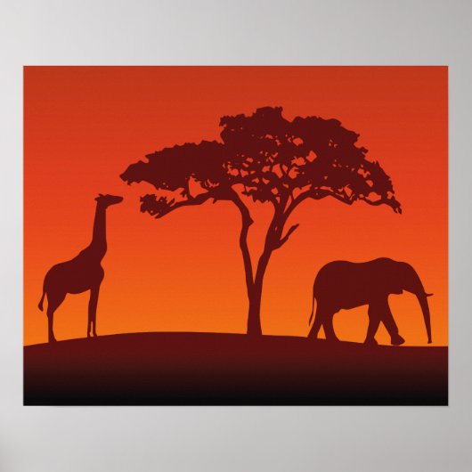 African Safari Silhouette - Poster Print (Voorkant)