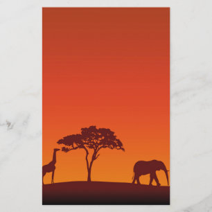 African Safari Silhouette - Stationery Letterhead Briefpapier