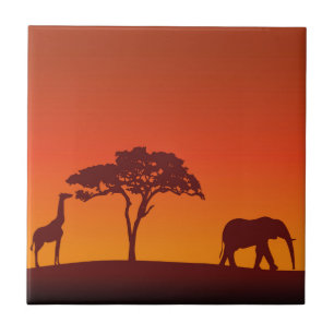 African Safari Silhouette - Tile Tegeltje