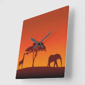 African Safari Silhouette - Wall Clock Vierkante Klok (Hoek)