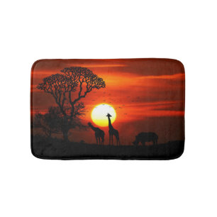 African Safari Sunset Animal Silhouettes Badmat