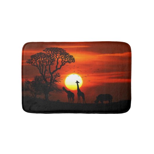 African Safari Sunset Animal Silhouettes Badmat (Voorkant)