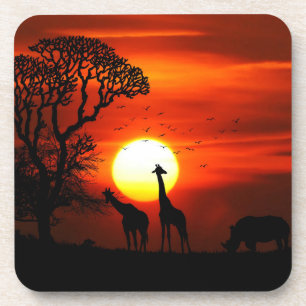 African Safari Sunset Animal Silhouettes Bier Onderzetter