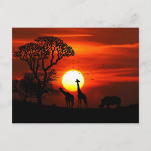 African Safari Sunset Animal Silhouettes Briefkaart