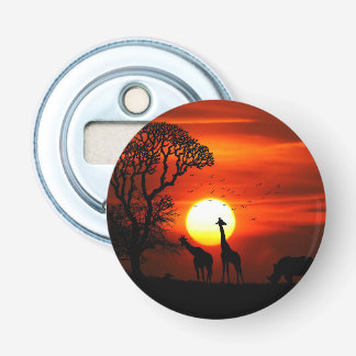 African Safari Sunset Animal Silhouettes Button Flesopener