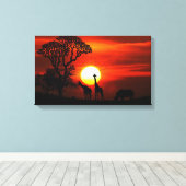 African Safari Sunset Animal Silhouettes Canvas Afdruk (Insitu (Houten vloer))