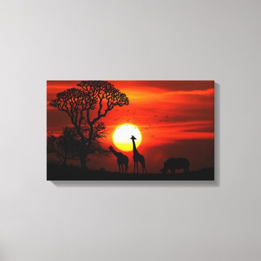 African Safari Sunset Animal Silhouettes Canvas Afdruk (Voorkant)