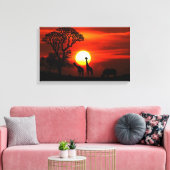 African Safari Sunset Animal Silhouettes Canvas Afdruk (Insitu (Woonkamer))