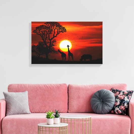 African Safari Sunset Animal Silhouettes Canvas Afdruk (Insitu (Woonkamer))