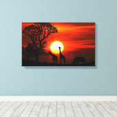 African Safari Sunset Animal Silhouettes Canvas Afdruk (Insitu (Houten vloer))