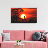 African Safari Sunset Animal Silhouettes Canvas Afdruk (Insitu (Woonkamer))