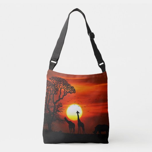 African Safari Sunset Animal Silhouettes Crossbody Tas (Voorkant)