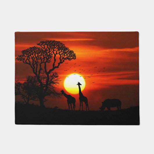 African Safari Sunset Animal Silhouettes Deurmat (Voorkant)
