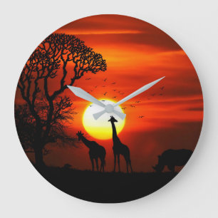 African Safari Sunset Animal Silhouettes Grote Klok