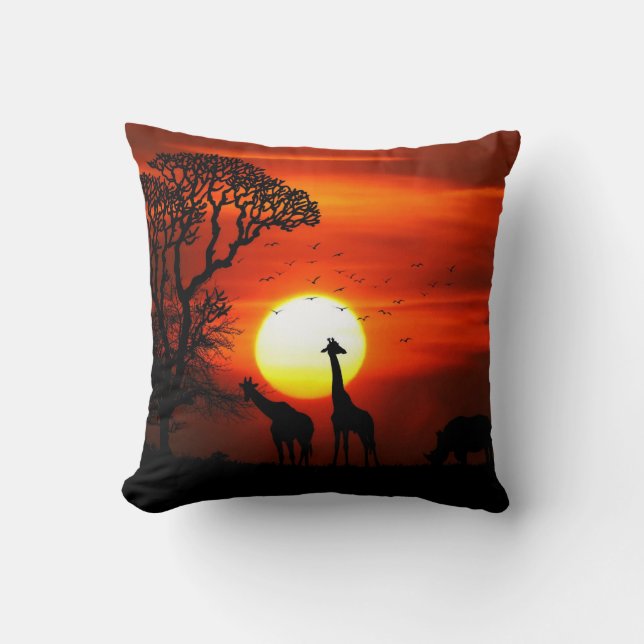 African Safari Sunset Animal Silhouettes Kussen (Voorkant)