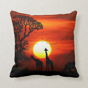 African Safari Sunset Animal Silhouettes Kussen