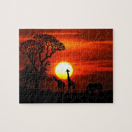 African Safari Sunset Animal Silhouettes Legpuzzel (Horizontaal)