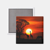 African Safari Sunset Animal Silhouettes Magneet (Voorkant / Achterkant)