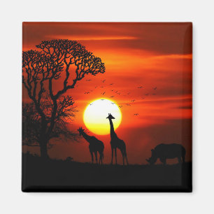 African Safari Sunset Animal Silhouettes Magneet
