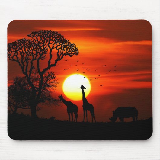 African Safari Sunset Animal Silhouettes Muismat (Voorkant)