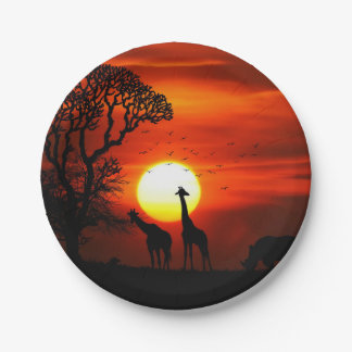 African Safari Sunset Animal Silhouettes Papieren Bordje