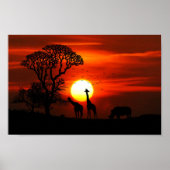 African Safari Sunset Animal Silhouettes Poster (Voorkant)