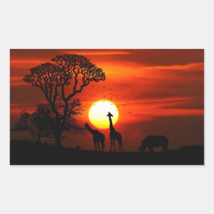 African Safari Sunset Animal Silhouettes Rechthoekige Sticker
