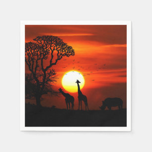 African Safari Sunset Animal Silhouettes Servet