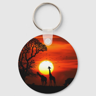 African Safari Sunset Animal Silhouettes Sleutelhanger
