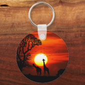 African Safari Sunset Animal Silhouettes Sleutelhanger (Voorkant)