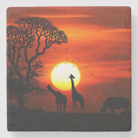 African Safari Sunset Animal Silhouettes Stenen Onderzetter (Voorkant)