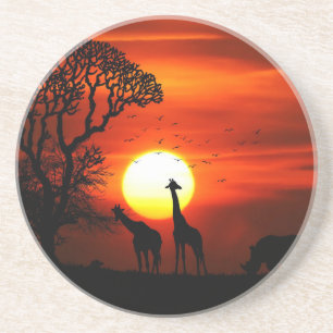 African Safari Sunset Animal Silhouettes Zandsteen Onderzetter