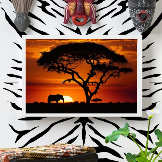 African Safari Sunset Foto Afdruk