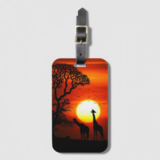 African Safari Sunset Giraffe Silhouettes Bagagelabel