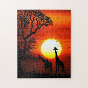African Safari Sunset Giraffe Silhouettes Legpuzzel