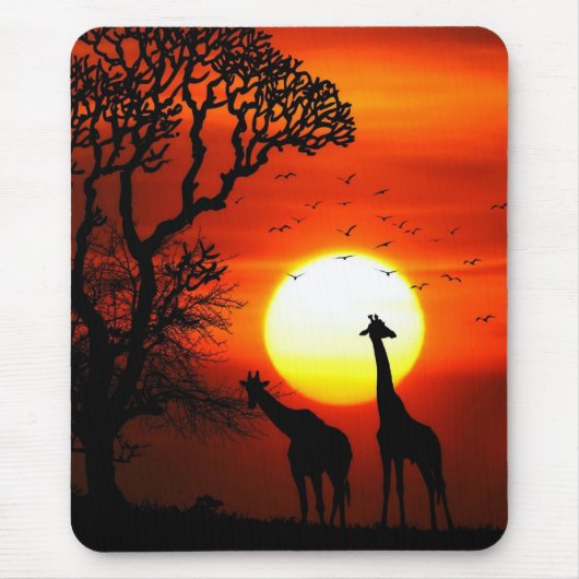 African Safari Sunset Giraffe Silhouettes Muismat (Voorkant)