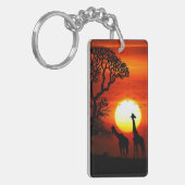 African Safari Sunset Giraffe Silhouettes Sleutelhanger (Voorkant Links)