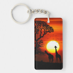 African Safari Sunset Giraffe Silhouettes Sleutelhanger