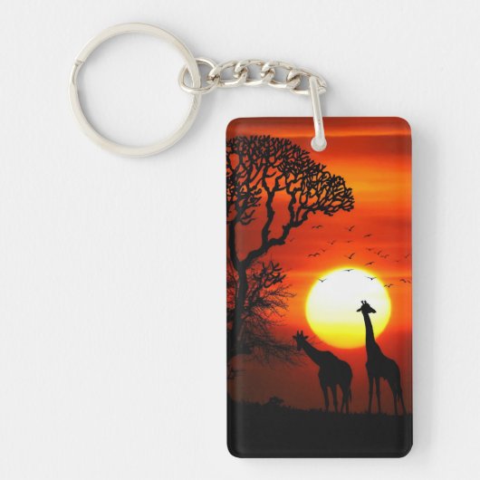 African Safari Sunset Giraffe Silhouettes Sleutelhanger (Voorkant)