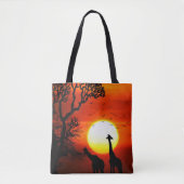 African Safari Sunset Giraffe Silhouettes Tote Bag (Voorkant)
