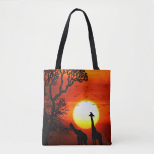 African Safari Sunset Giraffe Silhouettes Tote Bag