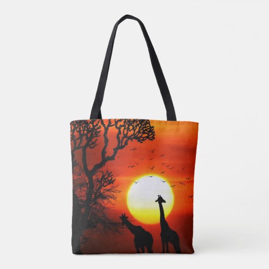 African Safari Sunset Giraffe Silhouettes Tote Bag (Achterkant)
