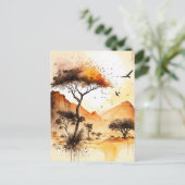 African Safari Sunset Waterverf met Acacia Tree Briefkaart (Staand voorkant)