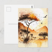 African Safari Sunset Waterverf met Acacia Tree Briefkaart (Voorkant / Achterkant)
